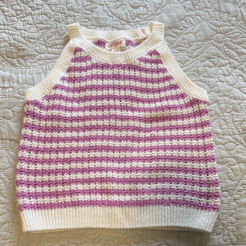 Cat & Jack Purple and White Striped Tank Top
